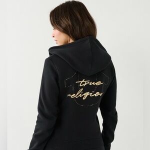 True Religion Crystal HS Metallic Black Hoodie Size Small